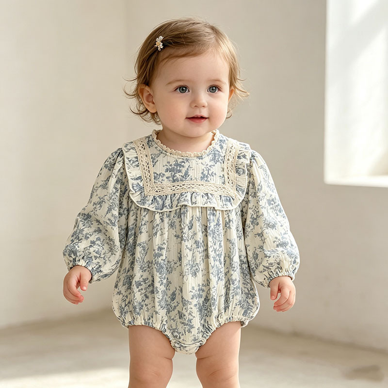 Newborn Baby Girl Romper Floral - بدلة رومبر زهرية للبنات الرضع بأكمام