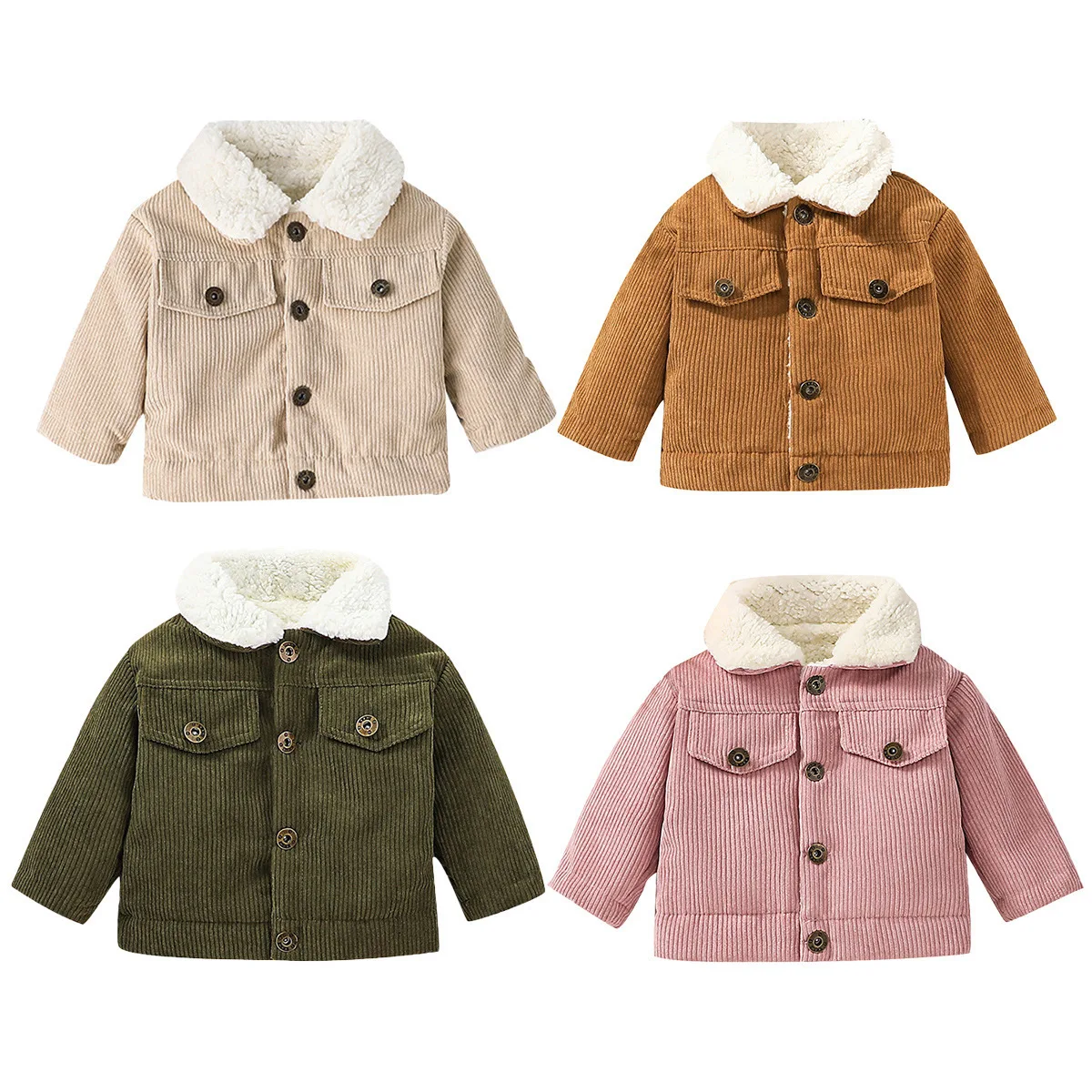 Toddler Boy Winter Fleece Jacket - جاكيت مبطن بالفرو من قماش الكوردوروي