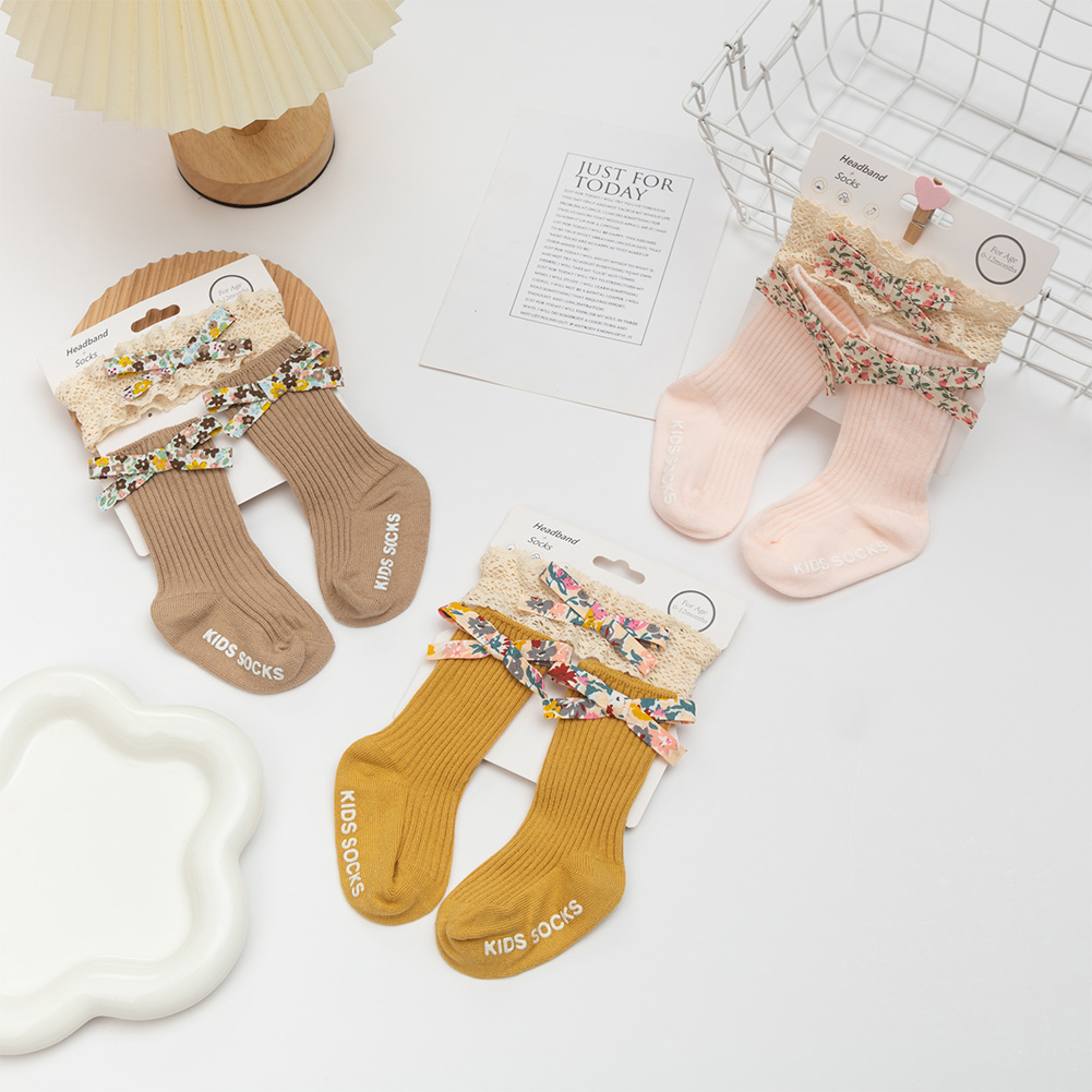 Unisex Baby Socks Non Slip - 3 قطعة القوس زهرة طباعة الطفل