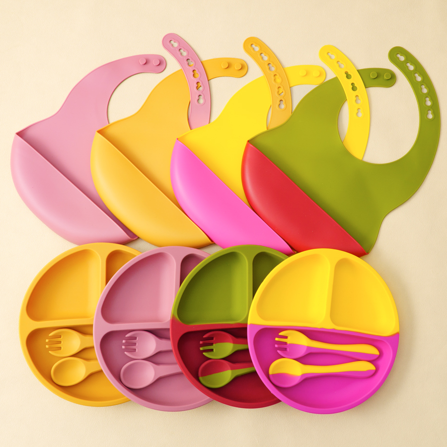 4 قطعة مجموعات أدوات المائدة س - مراجعة Waterproof Baby Bibs Silicone وسعره